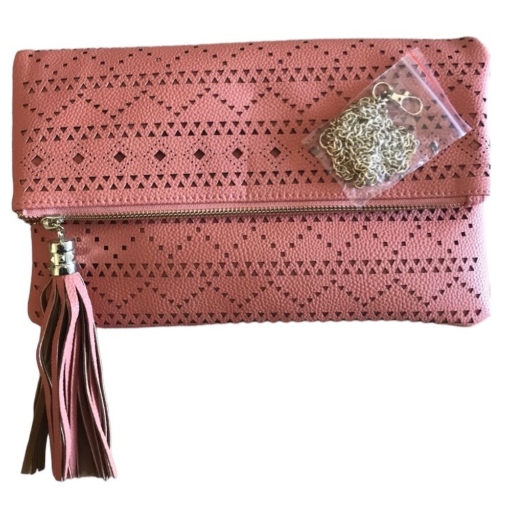 Pink perforated clutch/chain shoulder bag